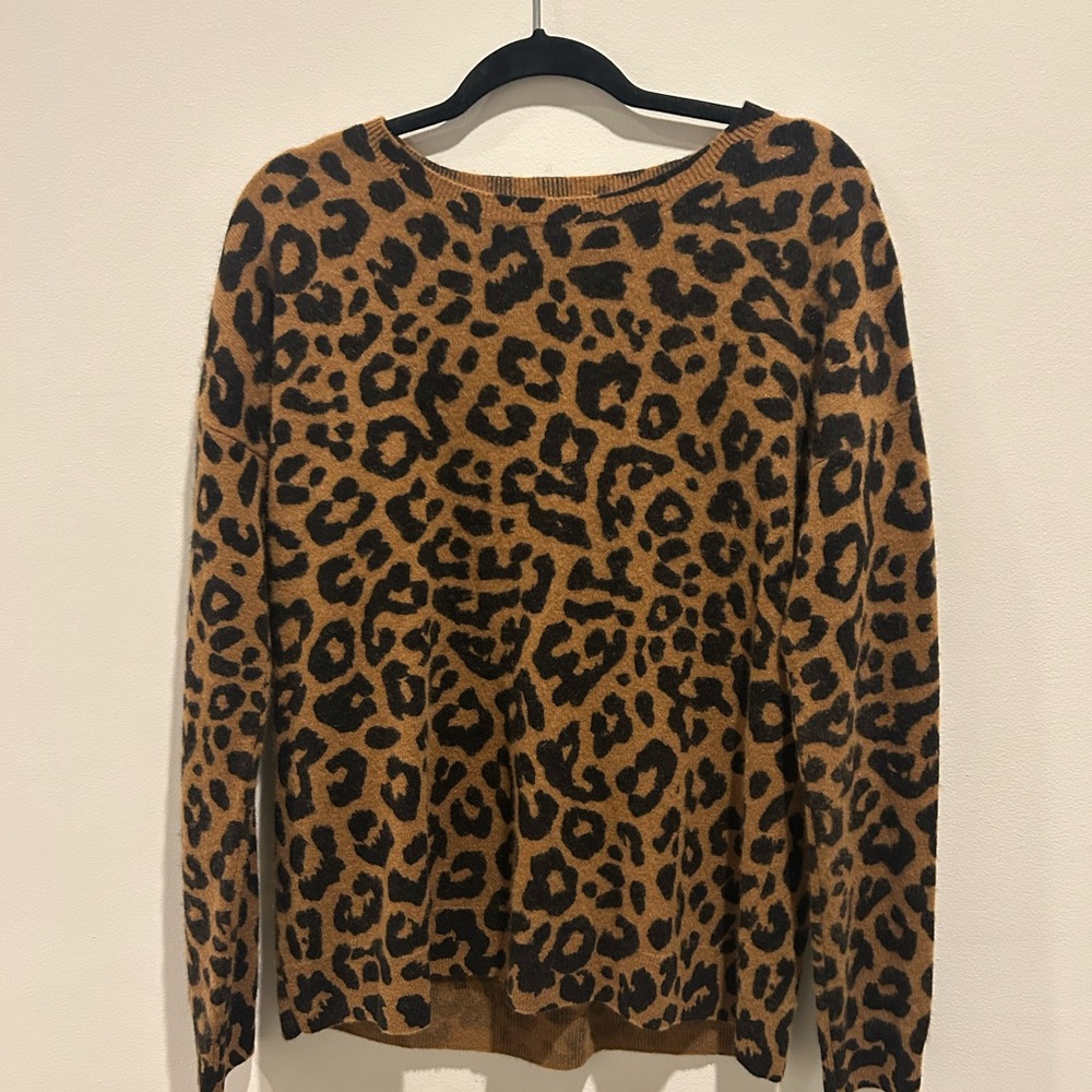Saks Fifth Avenue Leopard Print Crewneck Sweater - Brown & Black